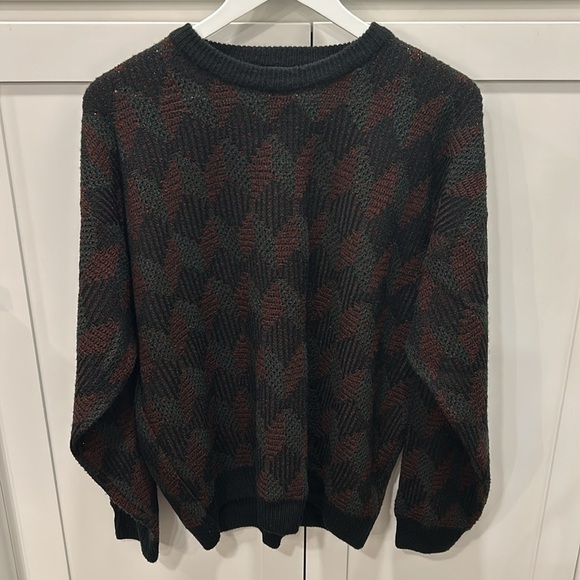 Jantzen Vintage Y2k Coogie Style Black Red Diamond Patterned Sweater Men’s Large - Picture 1 of 16